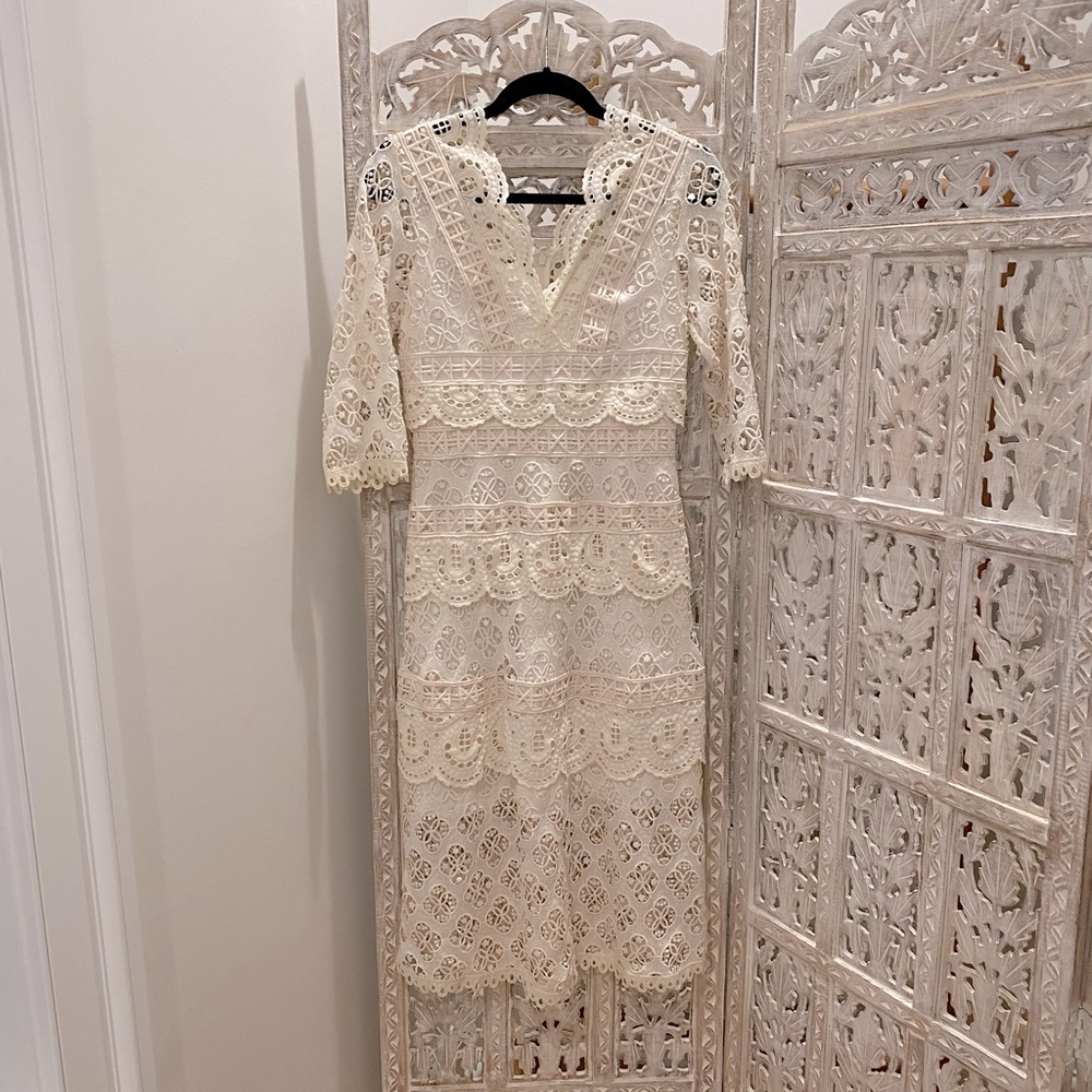 Cream colored “lace” tea dress by Sea New York